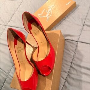 Christian Louboutin Red Patent Peep-Toe Pumps